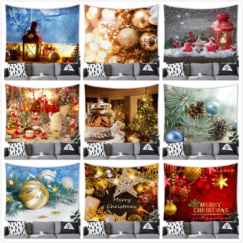 Christmas Tapestry Wall Hanging Polyester Holiday Decor Winter Snow Scene Vivid Colors Home Decoration Festive Backdrop