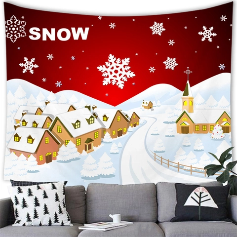 Christmas Tapestry Wall Hanging Polyester 3D Printed Cartoon Snowman Santa Winter Snowy Scene For Home Party Decor