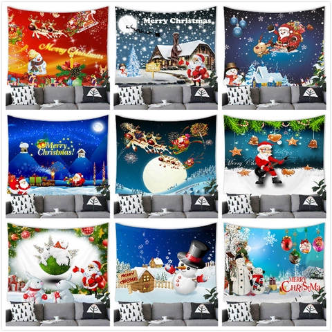 Polyester Christmas Wall Tapestry Festive Snowman Santa Patterns Vibrant Holiday Decor Party Backdrop Hanging Blanket
