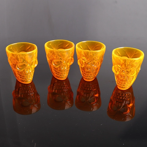Skull Shot Glasses Halloween Party Decoration Translucent Amber Orange Plastic 3D Skeleton Goth Style Drinking Cups