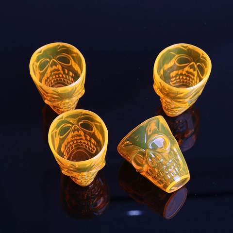 Skull Shot Glasses Halloween Party Decoration Translucent Amber Orange Plastic 3D Skeleton Goth Style Drinking Cups