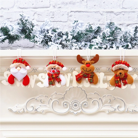 Christmas Hanging Ornaments Plush Santa Snowman Reindeer Bear Wooden Letter Sign For Xmas Tree Fireplace Home Party Festive Decor