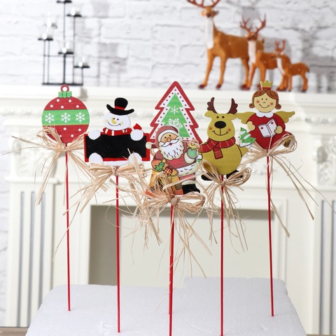 Weihnachten Holz Dekorative Spieße Weihnachtsmann Schneemann Rentier Baum Picks Mit Bastschleifen Für Kuchen Party Zuhause Deko