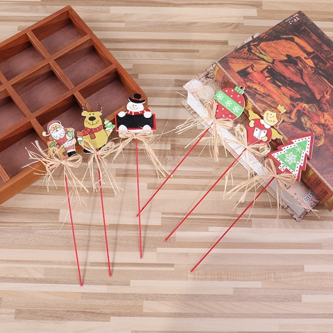Weihnachten Holz Dekorative Spieße Weihnachtsmann Schneemann Rentier Baum Picks Mit Bastschleifen Für Kuchen Party Zuhause Deko