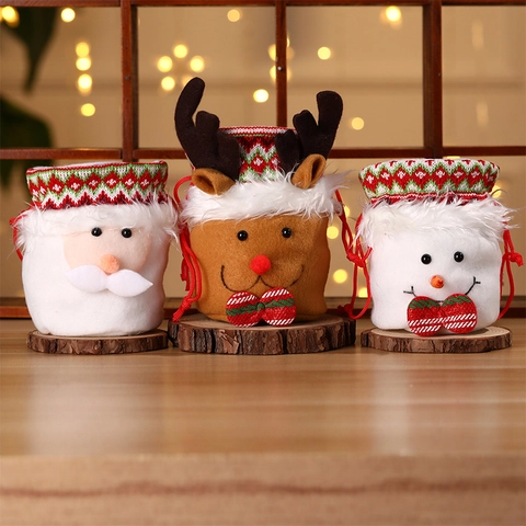 Sacchetti Regalo Di Natale Con Coulisse Babbo Natale Renna Pupazzo Di Neve Peluche Maglia Sacchetti Caramelle Decoro