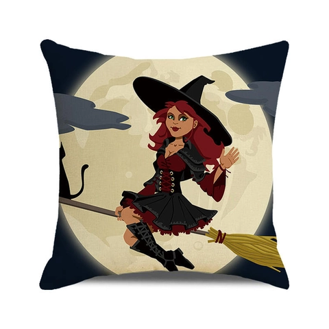 Halloween Kissenbezug Leinen Baumwolle Cartoon Hexe Kürbis Fledermaus Dekokissen Hülle Für Sofa Party Deko