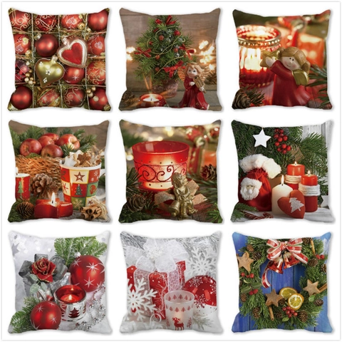 Christmas Cushion Cover Peach Skin Velvet Decorative Pillowcase For Sofa Home Festive Winter Decor Square