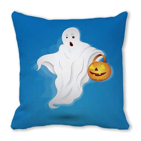 Fodera per Cuscino di Halloween Simpatico Fantasma Zucca Pipistrello Decor Tessuto Pelle di Pesca Quadrata Decorativa per Divano Casa Festa
