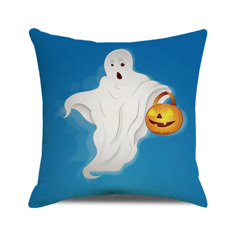Halloween Deko Leinen Kissenbezug Cartoon Geist Kürbis Fledermaus Druck Quadratischer Kissenhülle Für Sofa Haus Party