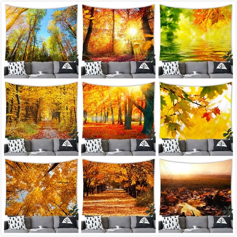 Arazzo da Parete con Paesaggio della Foresta Autunnale in Poliestere Decorazione Murale per Soggiorno Camera da Letto