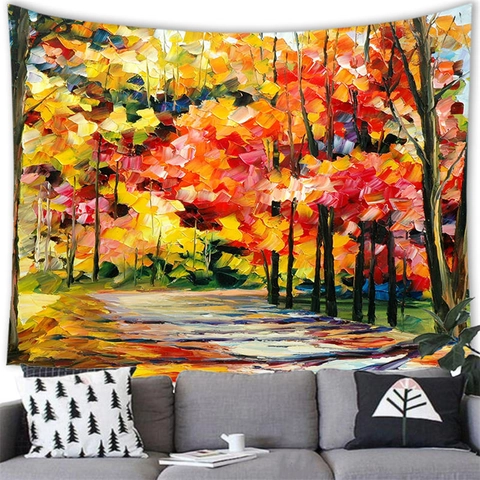 Arazzo da Parete con Paesaggio della Foresta Autunnale in Poliestere Decorazione Murale per Soggiorno Camera da Letto