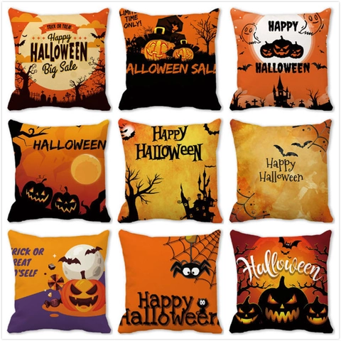 Halloween Kissenbezug Pfirsichhaut Samt Kürbis Schloss Geist Druck Festliche Haus Sofa Deko Kissenhülle