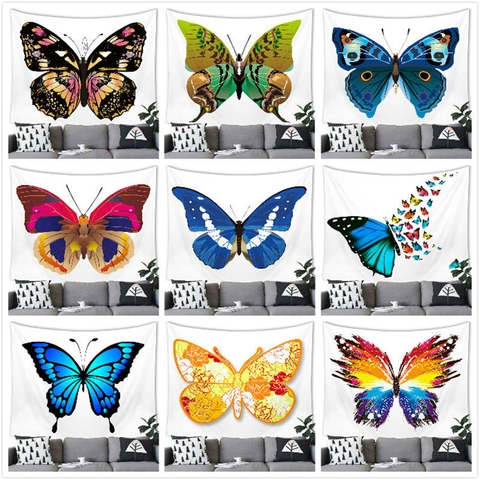 Aquarell Schmetterling Wandteppich Polyester Stoff Künstlerische Tiermotive Hintergrund Für Wohnzimmer Schlafzimmer Deko