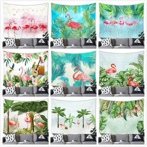 Tropical Flamingo Monstera Leaves Wall Tapestry Polyester Fabric Decorative Backdrop For Living Room Bedroom Nordic Style
