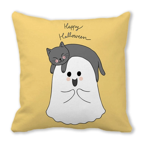 Halloween Black Cat Pumpkin Decorative Pillowcase Peach Skin Polyester Cushion Cover For Home Sofa Living Room Party Decor