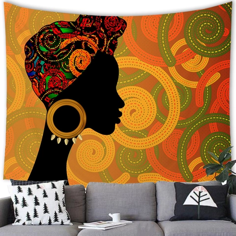 Tapiz De Pared Con Silueta De Mujer Africana Tela De Poliéster Arte De Turbante Tribal Colorido Decoración Hogar