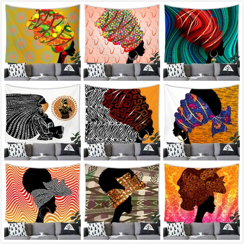 Tapiz De Pared Con Silueta De Mujer Africana Tela De Poliéster Arte De Turbante Tribal Colorido Decoración Hogar