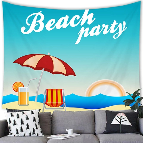Arazzo Cartoon Spiaggia Estiva da Appendere alla Parete Poliestere Paesaggio Sfondo Decorativo per Soggiorno Camera da Letto Decorazioni Casa