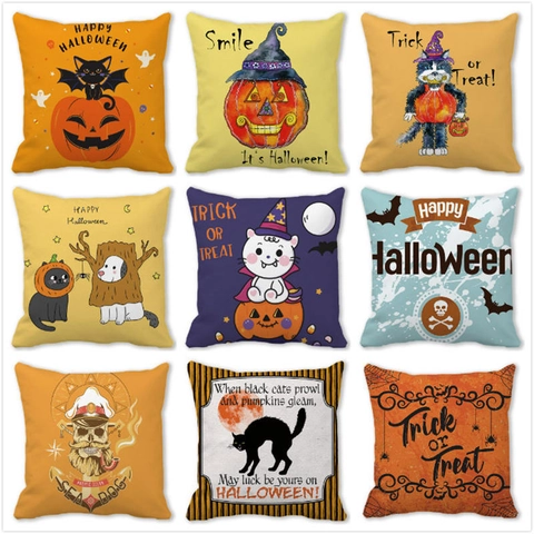 Halloween Black Cat Pumpkin Decorative Pillowcase Peach Skin Polyester Cushion Cover For Home Sofa Living Room Party Decor