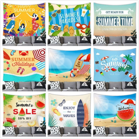 Cartoon Summer Beach Starry Sky Wall Tapestry Polyester Decorative Background Cloth For Bedroom Living Room Dorm Aesthetic Home Decor
