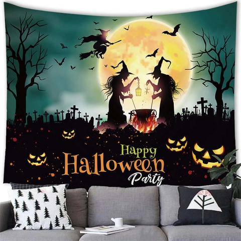 Ταπισερί Halloween Τρομακτική Νύχτα Μάγισσα Φάντασμα Κάστρο Κολοκύθα Διακόσμηση Τοίχου Πολυεστέρα Φόντο για Σπίτι Πάρτι Διακόσμηση
