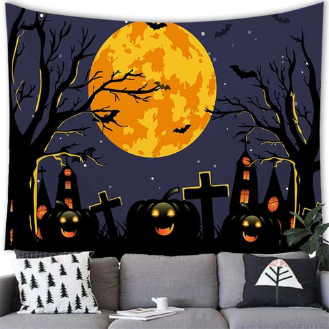 Ταπισερί Halloween Τρομακτική Νύχτα Μάγισσα Φάντασμα Κάστρο Κολοκύθα Διακόσμηση Τοίχου Πολυεστέρα Φόντο για Σπίτι Πάρτι Διακόσμηση
