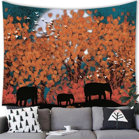 Modern Artistic Landscape Tapestry Polyester Wall Hanging Decor Deer Crane Elephant Pattern Aesthetic Backdrop For Living Room Bedroom Office