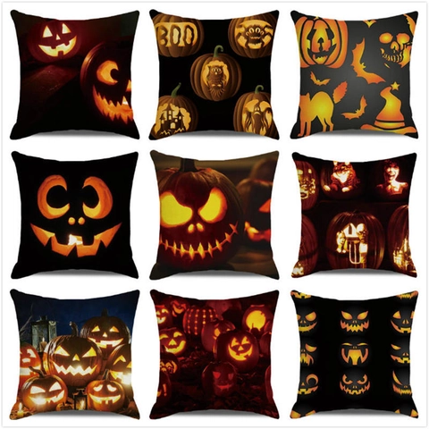 Halloween Pumpkin Cushion Cover Linen Cartoon Jack-O-Lantern Throw Pillow Case For Sofa Home Decor Party Decorative Pillowcase