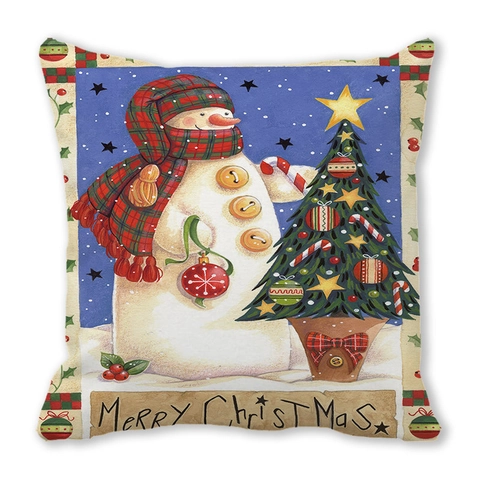 Kissenbezug Weihnachten Pfirsichhaut Schneemann Weihnachtsmann Rentier Winter Deko Quadratischer Kissenhülle