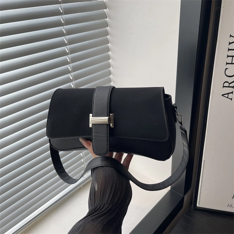 Mode PU Leder Baguette Schultertasche Mit Metallschnalle Pendler Einfarbig Unterarm Quadratische Tasche Für Damen Täglich