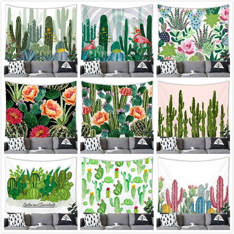 Cactus Tapestry Wall Hanging Polyester Watercolor Succulent Sunset Desert Landscape Art Backdrop Bedroom Living Room Home Decor