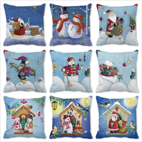 Kissenbezug Weihnachten Pfirsichhaut Schneemann Weihnachtsmann Rentier Winter Deko Quadratischer Kissenhülle
