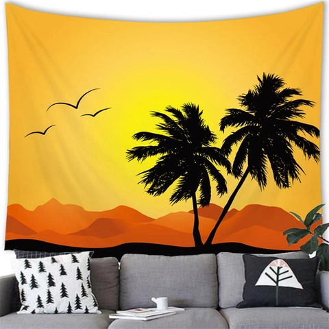 Tapiz De Playa Al Atardecer Colgante De Pared Poliéster Decorativo Para Sala De Estar Dormitorio Palmera Tropical Silueta