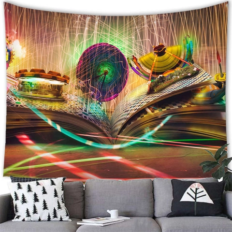 Tapisserie Livre Magique Fantastique Tentures Murales Polyester Impression 3D Galaxie Ciel Étoilé Forêt Mystique Pour Le Salon