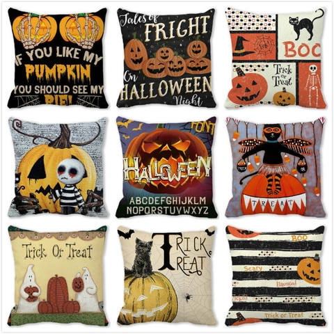 Happy Halloween Kürbis Geist Skelett Druck Kissenbezug Dekorativer Kopfkissenbezug Für Zuhause Sofa Party Deko