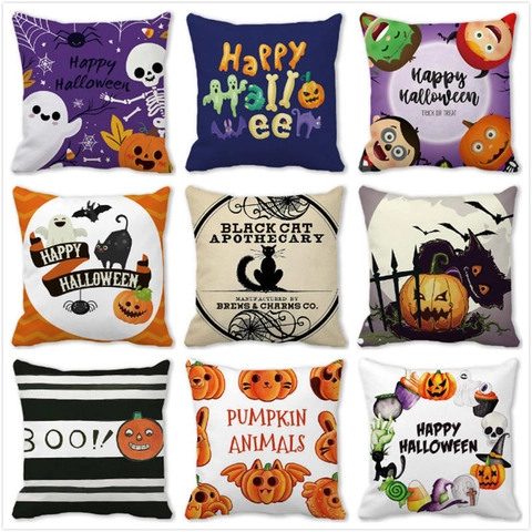 Fodera per Cuscino Halloween in Pelle di Pesca Federa Decorativa Con Motivo Zucca Fantasma Gatto Nero per Divano Soggiorno Casa
