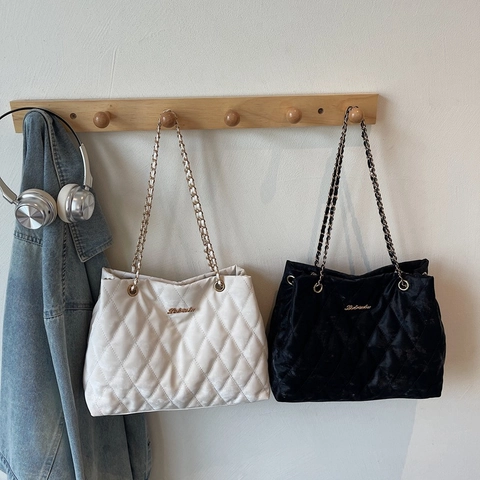 Sac Fourre-tout Matelassé à la Mode pour Femmes en Cuir PU Motif en Losange Sac à Bandoulière Grande Capacité Chaîne Sac à Main