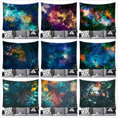 Arazzo Mandala Cielo Stellato Psichedelico Galassia Universo Appeso a Parete Bohemienne in Poliestere Coperta Decorativa per Soggiorno Camera da Letto
