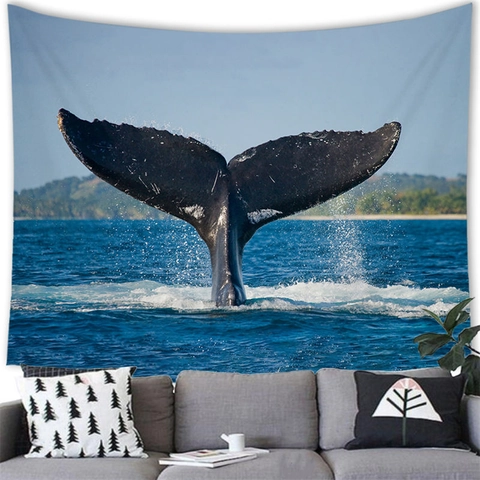 Arazzo Scena Oceano Balena Poliestere Appeso Parete Stile Mediterraneo Soggiorno Camera Da Letto Arte Decorativa