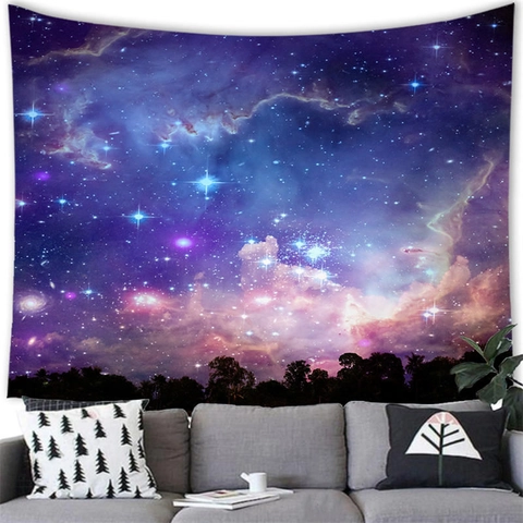 Galaxie Sternenhimmel Aurora Wald Silhouette Wandteppich Polyester Wandbehang Dekorative Wandkunst Für Wohnzimmer Schlafzimmer