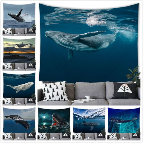 Arazzo Scena Oceano Balena Poliestere Appeso Parete Stile Mediterraneo Soggiorno Camera Da Letto Arte Decorativa