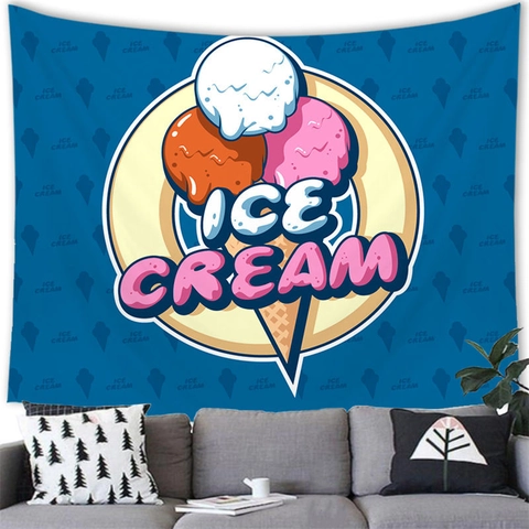 Watercolor Ice Cream Tapestry Wall Hanging Polyester Fabric Summer Theme Cartoon Wall Art Decor For Home Living Room Bedroom Decoration