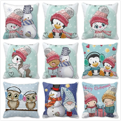 Kerst Kussenhoes Met Cartoon Dieren Perzikhuid Stof Vierkante Decoratieve Kussensloop Winter Decoratie Voor Bank