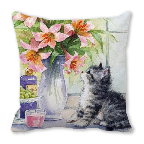 Aquarel Dier Patroon Decoratieve Kussenhoes Perzikhuid Fluweel Vierkante Kussensloop Voor Bank Huis Decor Kerstcadeau