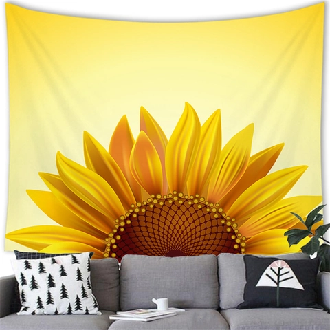 Watercolor Sunflower Flower Pastoral Landscape Sunset Print Tapestry Wall Hanging Polyester Background Cloth For Home Decor