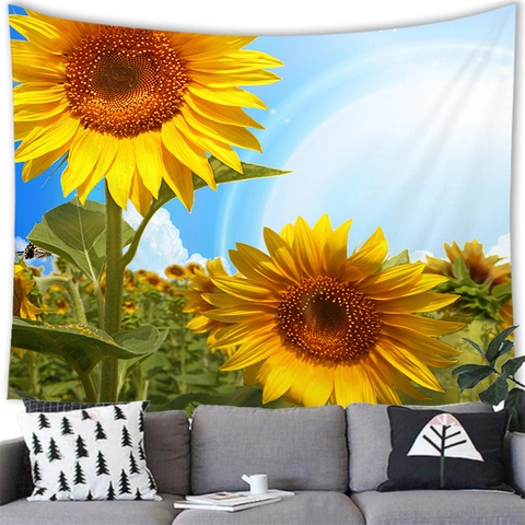 Sonnenblumen Wandteppich Wandbehang Pastoral Aquarell Blumen Landschaft Hintergrundtuch Für Wohnzimmer Schlafzimmer Deko