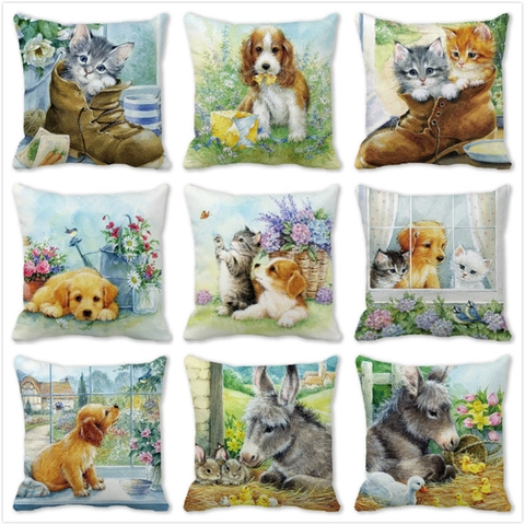 Aquarel Dier Patroon Decoratieve Kussenhoes Perzikhuid Fluweel Vierkante Kussensloop Voor Bank Huis Decor Kerstcadeau