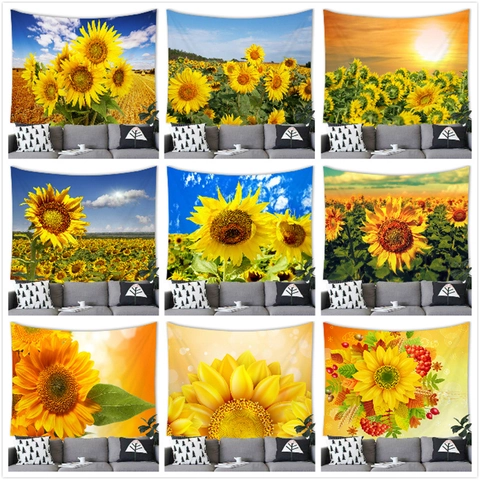 Watercolor Sunflower Flower Pastoral Landscape Sunset Print Tapestry Wall Hanging Polyester Background Cloth For Home Decor