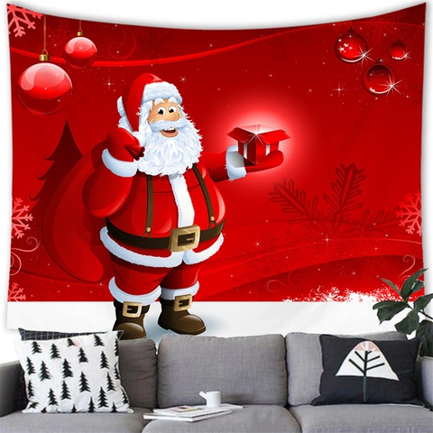 Merry Christmas Wall Hanging Tapestry Polyester Festive Background Cloth For Living Room Bedroom Party Decor Holiday Gift