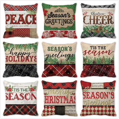 Christmas Decorative Throw Pillow Cover Peach Skin Polyester Square Cushion Case Merry Christmas Buffalo Plaid Snowflake Reindeer Splicing Pattern For Living Room Sofa Home Decor